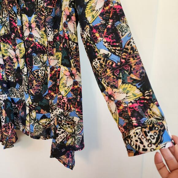 Womens Investments Butterfly Blouse, Sz L Multicolor Button Front Cardigan - Picture 8 of 9